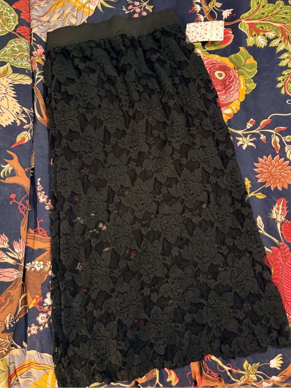 Free People Black Lace Midi Skirt
